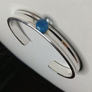 Opal color glass glitter bead sterling silver 925 cuff bracelet